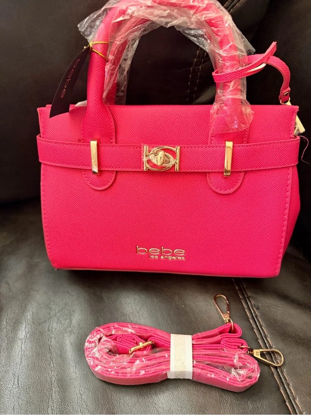 bebe Hot Pink Satchel with Gold Hardware
